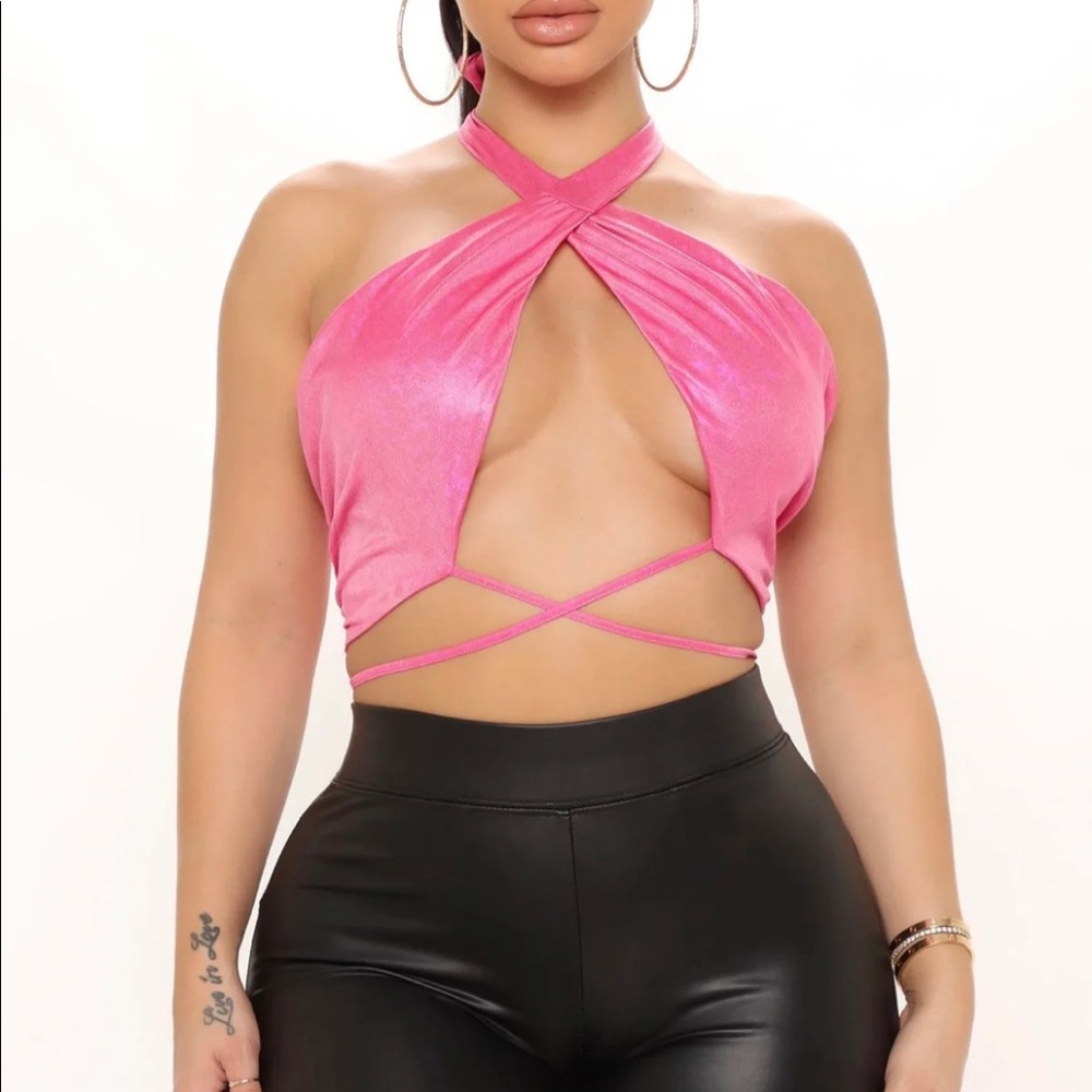 Pink Self Tie Bandeau Top